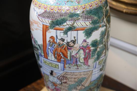 A large Chinese famille rose immortals vase, probably Republic period, 61cm